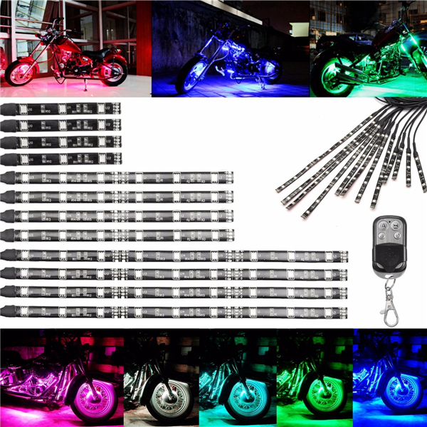 Multicolore lueur néon moto télécommande sans fil 5050 LED lumière clignotante 12 bandes