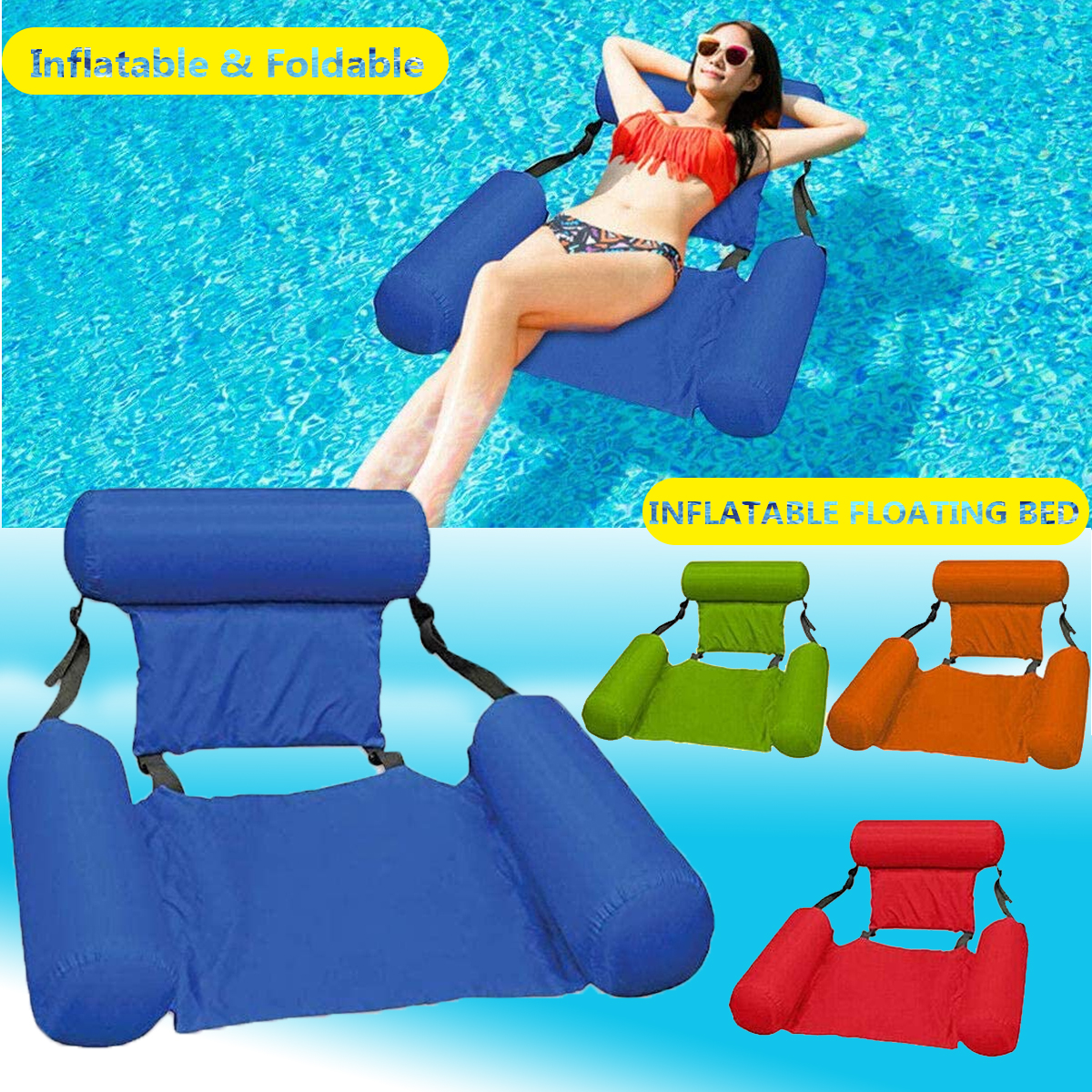 Water Lounge Chair Summer Swimming Inflatable Foldable Floating Row Backrest Air Mat Party Pool Toy 3