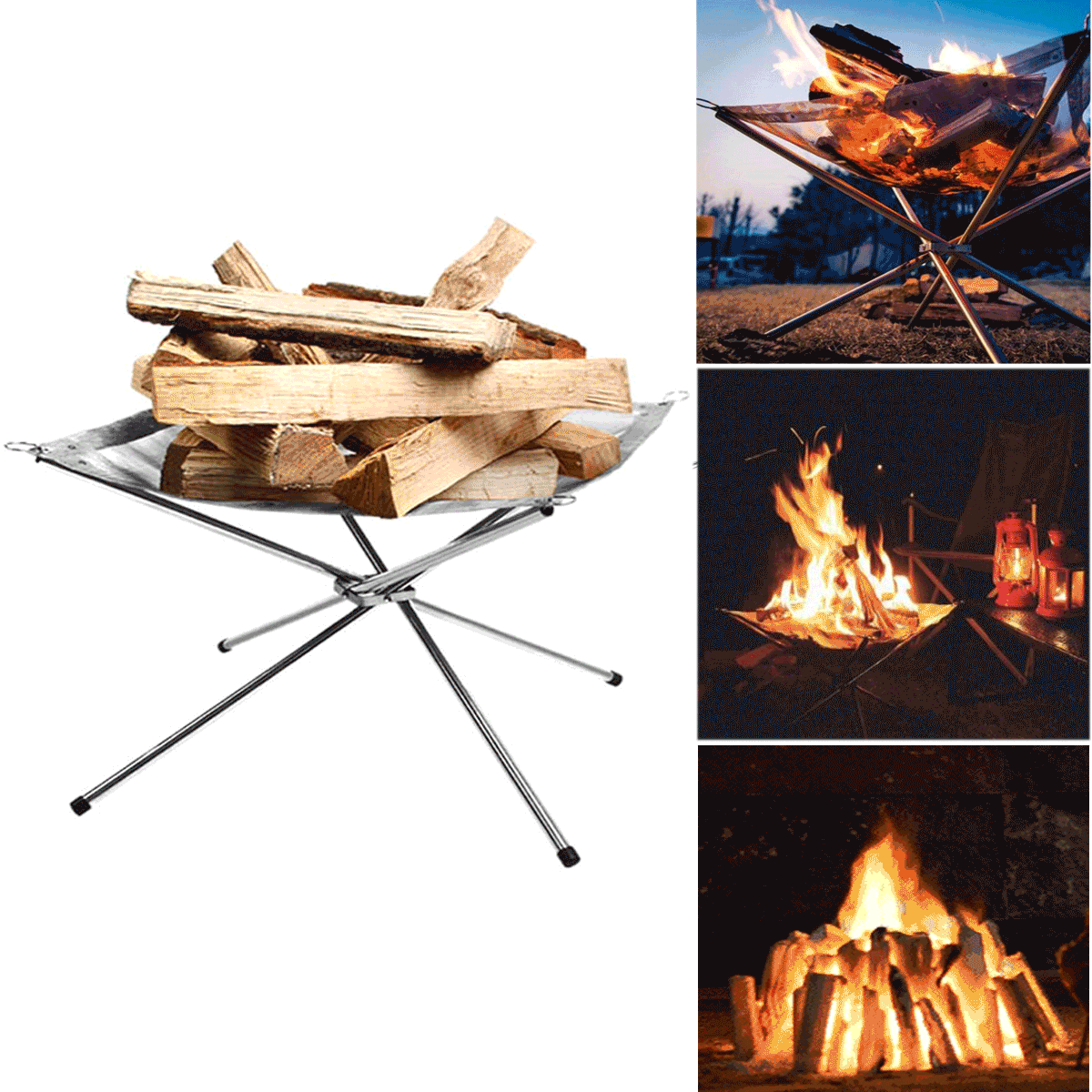 

IPRee® Folding Camp Stove Fire Frame Stand Wood Burning Grill Stainless Steel Rack Heater
