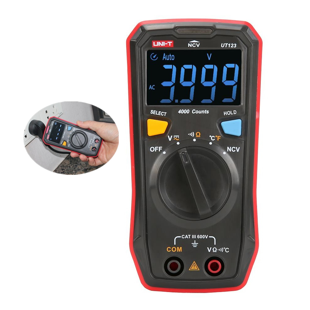 

UNI-T UT123 3999 Counts Residential Multimeter HD ENTB Color Screen AC/DC Current and Voltage Test Resistance+Continuty+NVC+C/F Test Full Featured Protection Intelligent Battery Detection Function