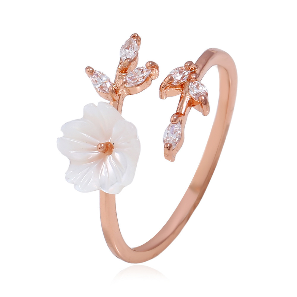 

Модное тонкое кольцо из диоксида циркония Лист Раковина с розовым золотом Открытое кольцо для Женское Девушка