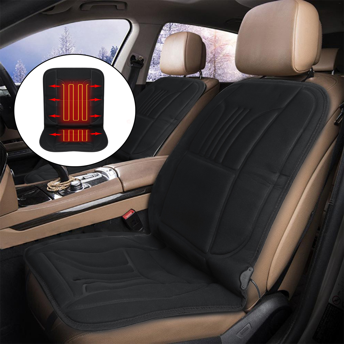 

12V 45W Car Front Seat Heated Cushion Seat Warmer Winter Household Cover Electric Heating Mat