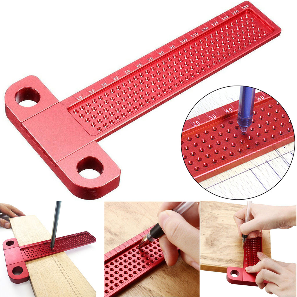 

Drillpro Aluminium Alloy T-160 Hole Positioning Metric Measuring Ruler Woodworking Precision Marking Scriber
