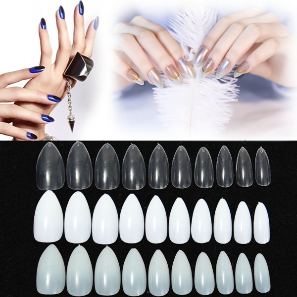 600 Natural Almond Oval Stiletto Acrylic Nails Coffin Natural Tips For ...