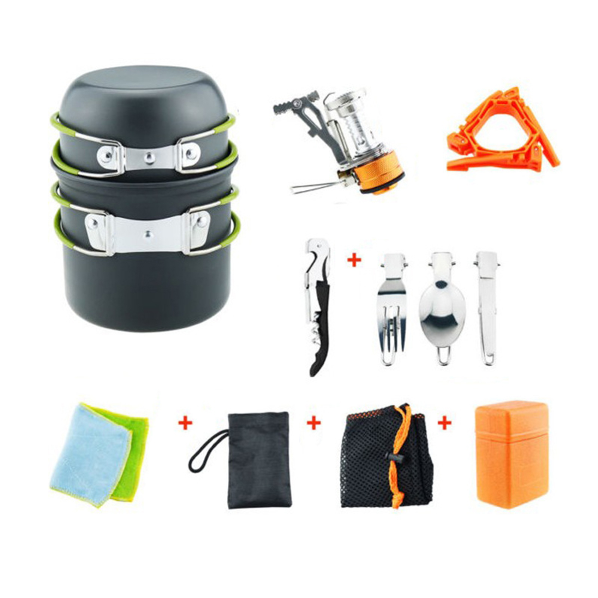 Find Portable Backpacking Outdoor Picnic Set Hiking Cookware Camping Pot Bowl Stove Set Burner for Sale on Gipsybee.com with cryptocurrencies