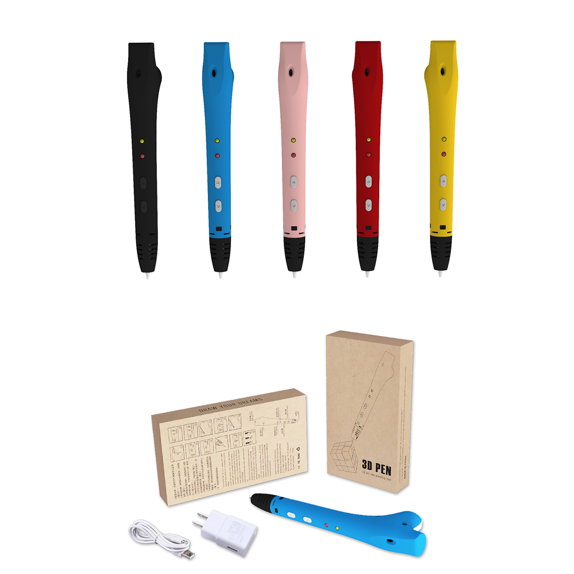 

YDV8 Black/BLue/Red/Yellow/Pink Low Temperature 3D Printing Pen Kit with EU Plug 1.75mm Filament 0.6mm Nozzle