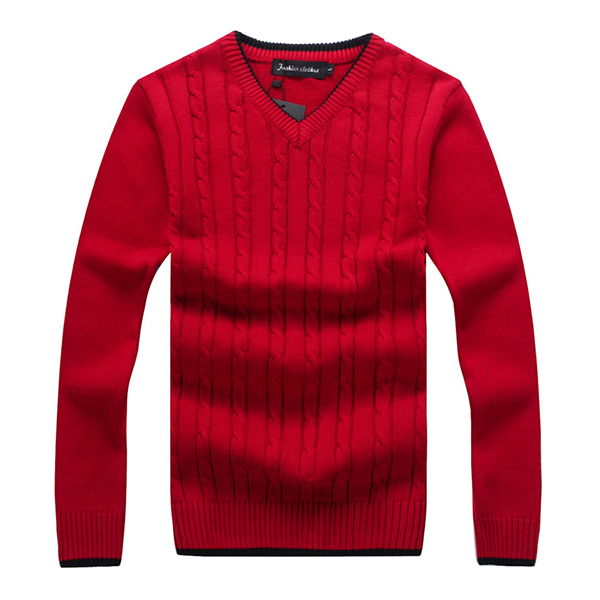 

Mens Cotton Warm Thick Knitted Sweater Casual V-Neck Collar Long Sleeve Knitwear Pullover