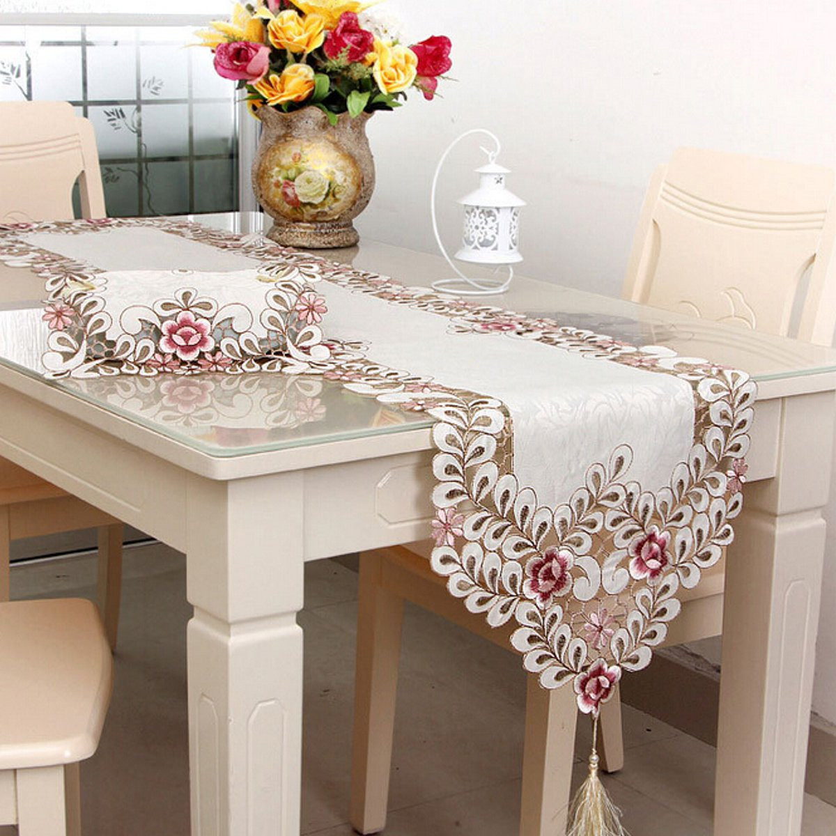 Four Size Pastoral Table Runner Flower Tablecloth Wedding Party Home Decorative Mat
