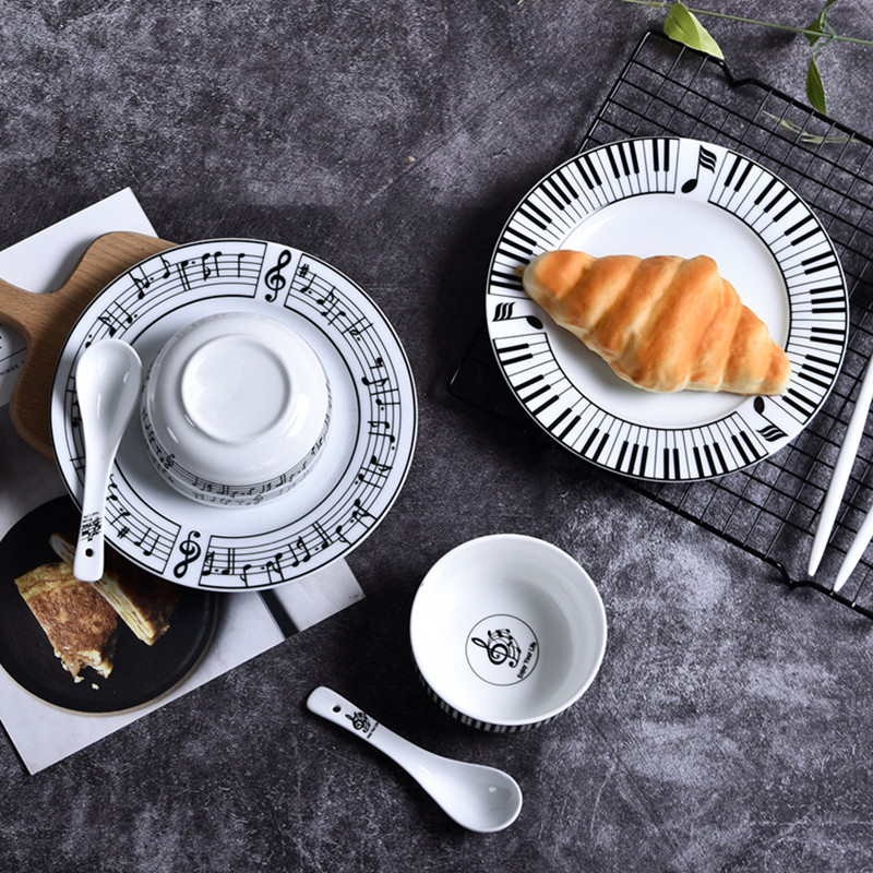 

8 дюймов керамическая музыкальная чаша чаша западный стейк блюдо торт тарелка завтрак китайская посуда блюдо блюдо ложка набор