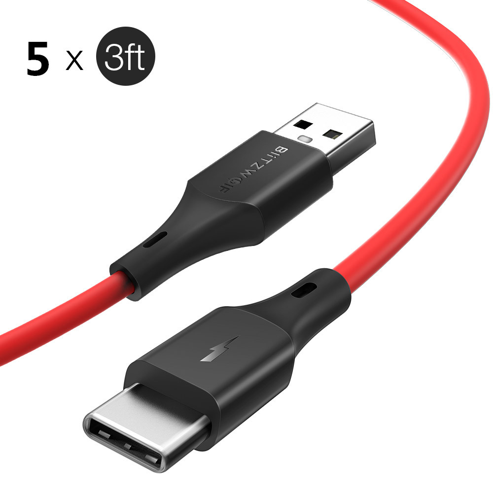 

5 x BlitzWolf® BW-TC14 3A USB Type-C Charging Data Cable 3ft/0.91m For Oneplus 6T Xiaomi Mi8 Pocophone f1 S9