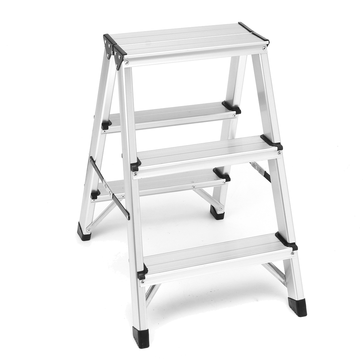 

59CM 3 Step Height Double Sided Big Top Aluminium Ladder 150kg Industrial Duty Foldable Ladder