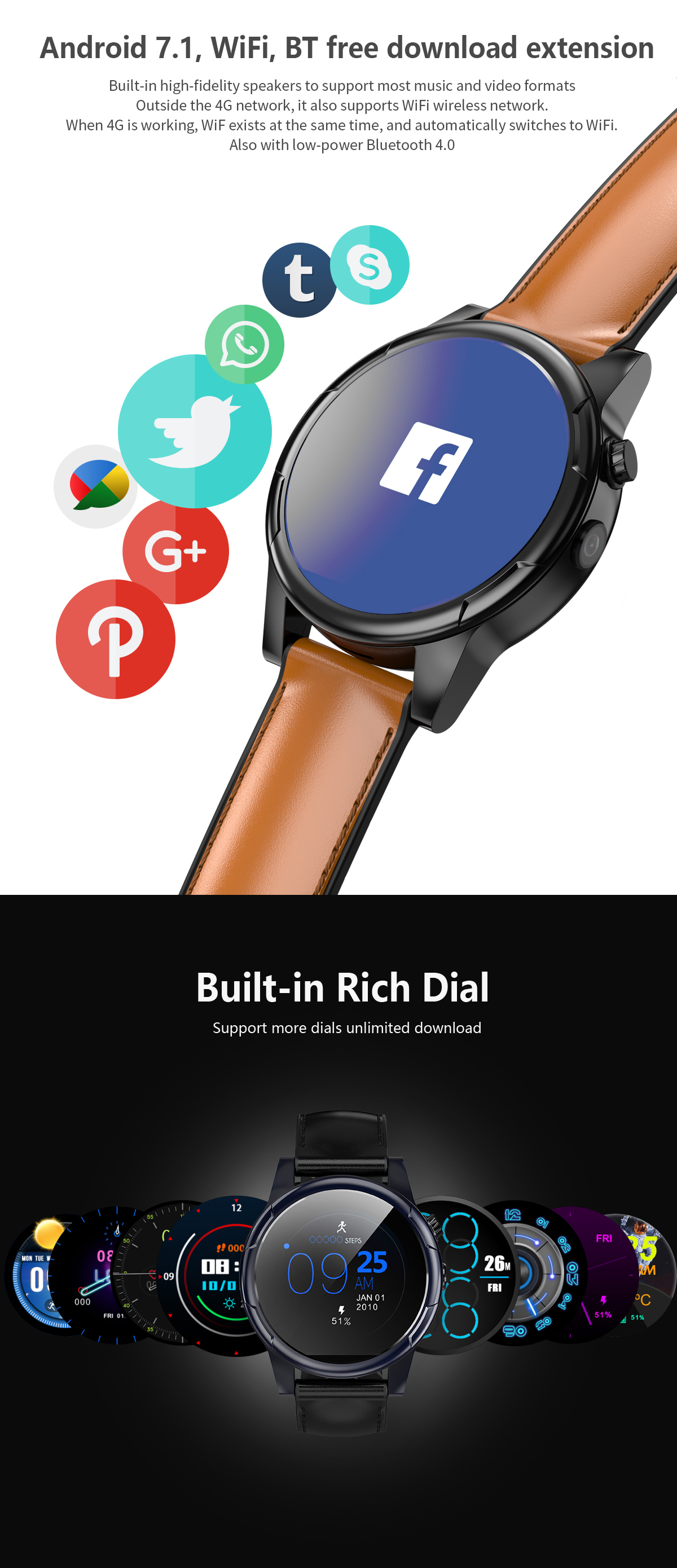 JSBP X361 4G 3+32G WIFI GPS Watch Phone 1.61'' Touch Panel Waterproof Smart Watch Fitness Sports Bracelet 13