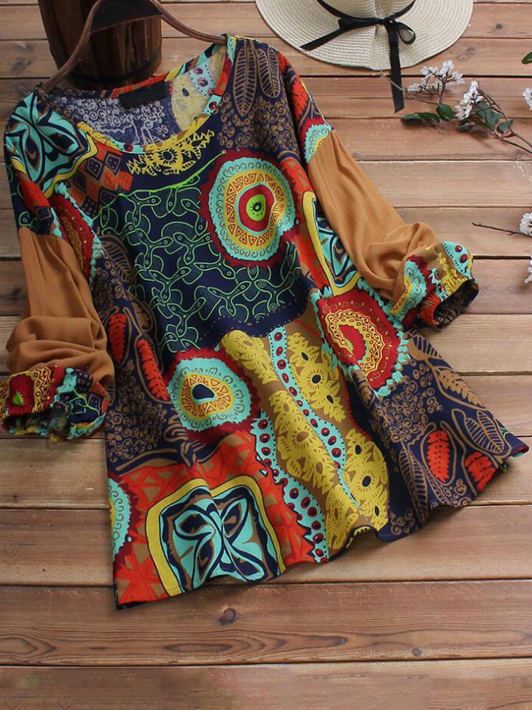 

Этническая Женское лоскутная цветочная блузка