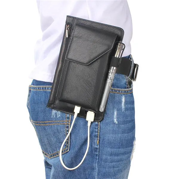 6.3 inch Battery Charger Phone Bag Double Layer Vintage PU Leather Waist Bag For Men