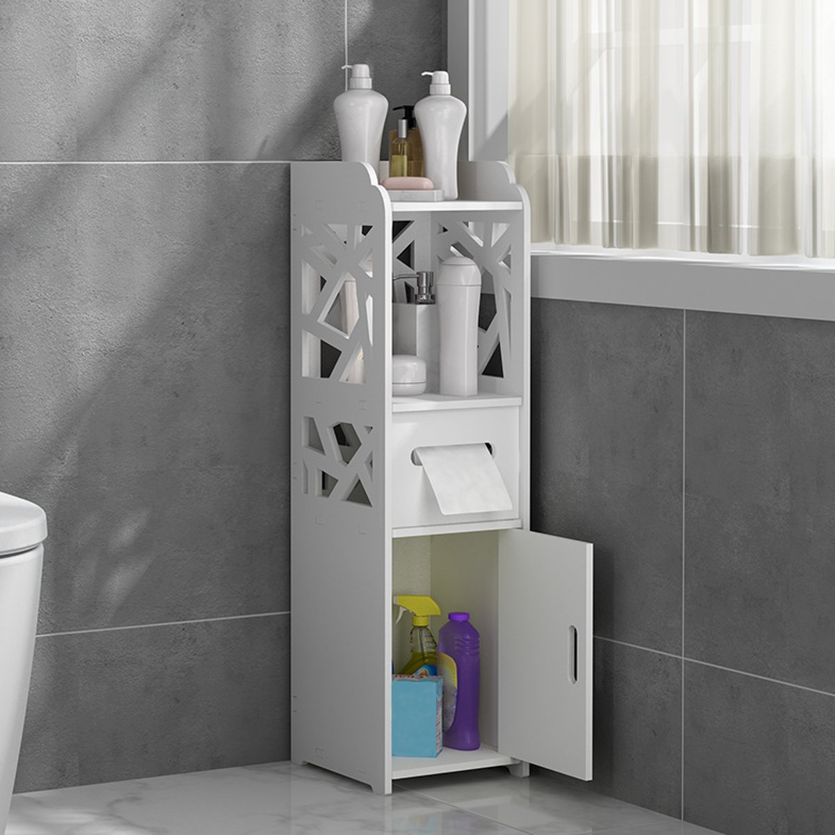 Find 22x24x80cm Bathroom Floor Standing Storage Cabinet Washbasin Shower Corner Shelf for Sale on Gipsybee.com with cryptocurrencies
