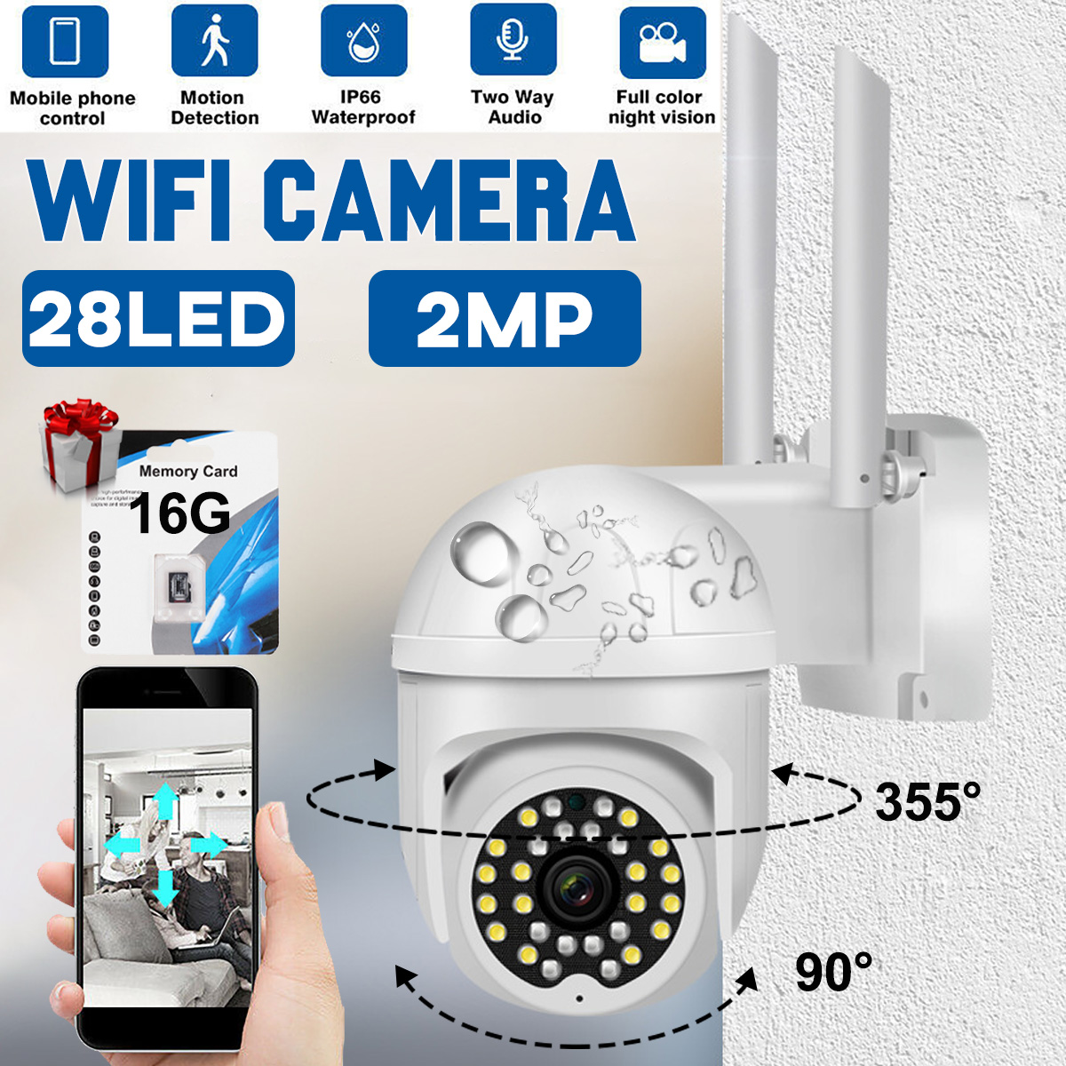 Find Wireless Wifi Security Camera 2MP HD Waterproof IP66 Night Vision Motion Detection Smart Alarm WIFI IP Camera Two-way Voice for Sale on Gipsybee.com with cryptocurrencies