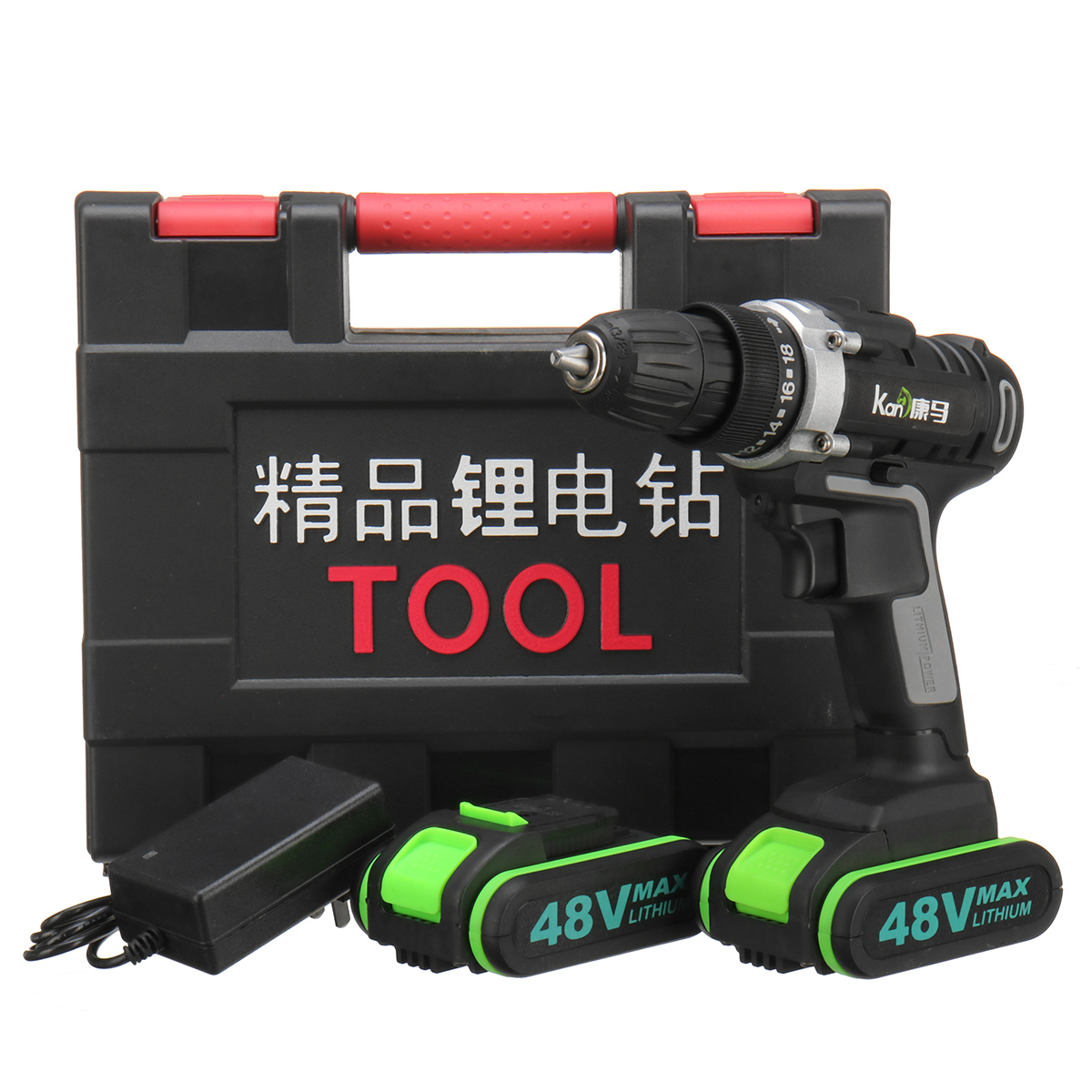 

48V 18 Gear Power Drills Аккумуляторные электрические дрели 2 скорости LED освещения Мощные сверления Инструмент