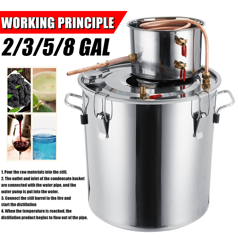 2GAL/3GAL/5GAL/8GAL Moonshine Still Spirits Kit Water Alcohol Distiller Boiler Home Brewing Kit Stainless Steel DIY 14