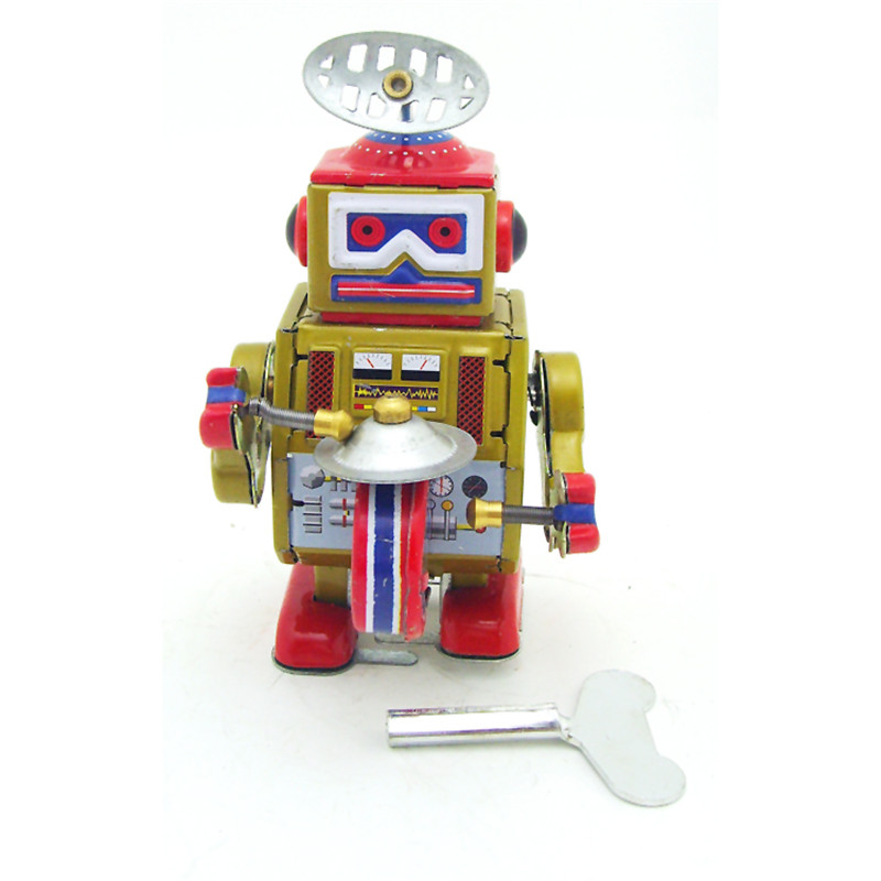 

Classic Vintage Clockwork Wind Up Drum Playing Robot Reminiscence Children Kids Tin Toys With Key