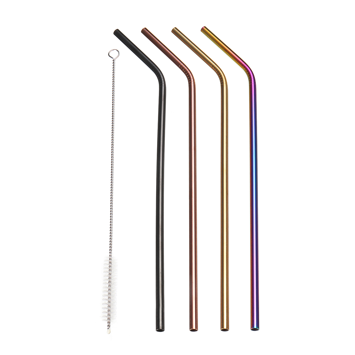 

5Pcs Bent Colored Stainless Steel Metal Drinking Straw Set Reusable Straws With Cleaner Brush Kit