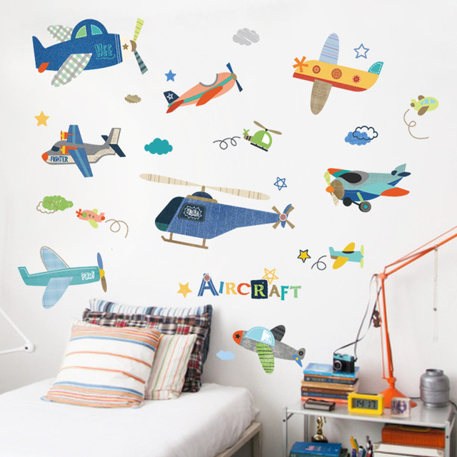 

Мультфильм детская комната мальчик спальня прикроватные стикеры стены украшения самолета милый ребенок детский сад самоклеящаяся живопи
