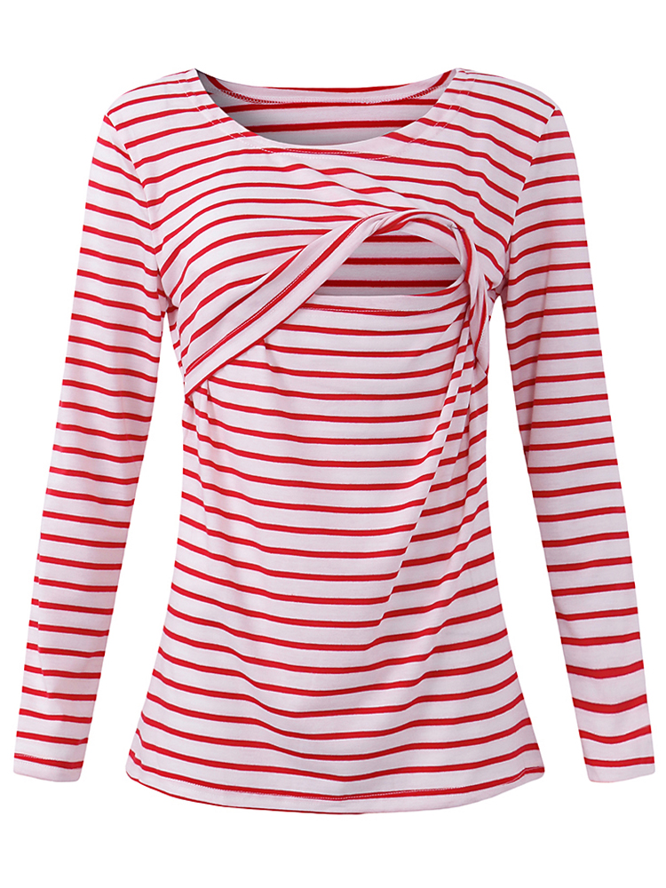 

Striped Pattern Long Sleeve Nursing Tops Breast feeding Clothes Tees For Pregnant Women Maternity
