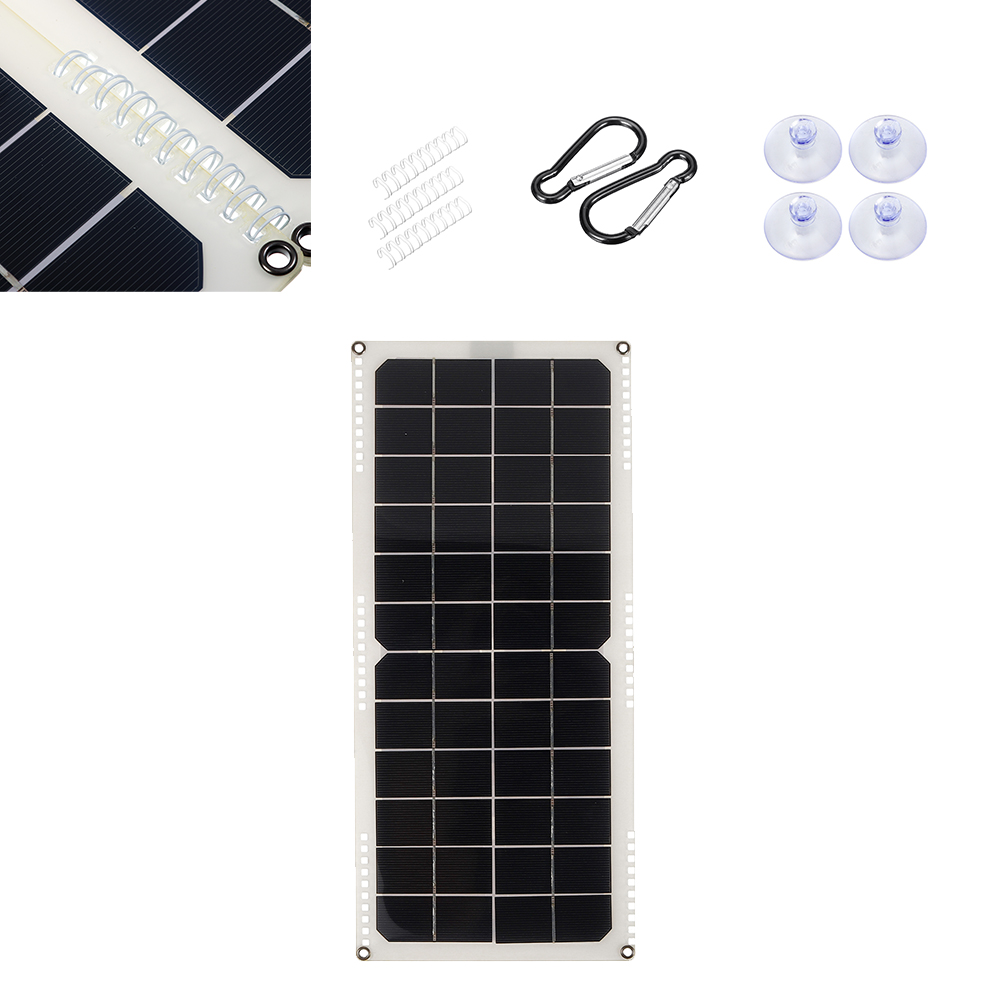 

10W 14V Monocrystalline Silicon Semi-flexible Solar Panel with 3 x Spring Suppport 5V Single USB + 12V DC Rear Junction Box