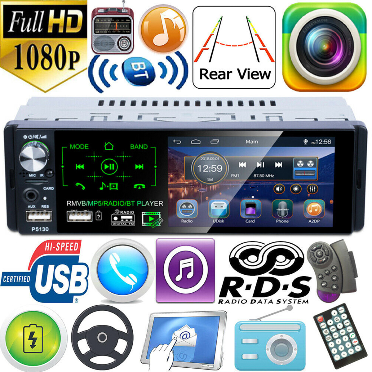 LSLYA 4.1inch HD Single DIN Bluetooth Car Stereo Audio Radio FM Receiver 1080P Video Player MP3/USB/SD/TF/AUX/FM 