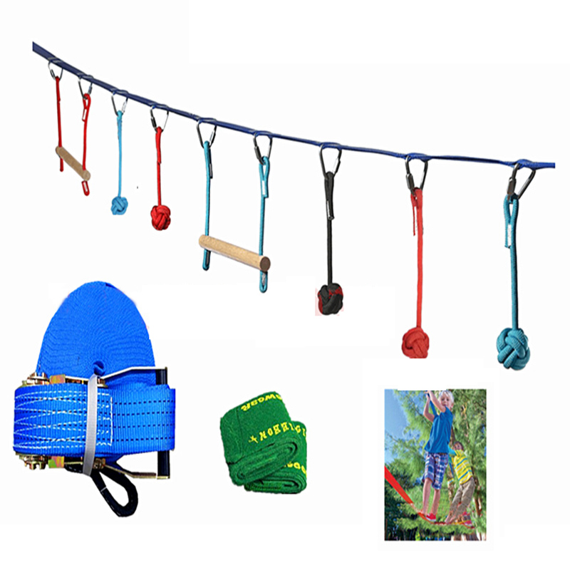 

50ft Slackline Kits На открытом воздухе Экстремальный спортивный балансировочный тренажер Веревка Kids Swinging Obstacle