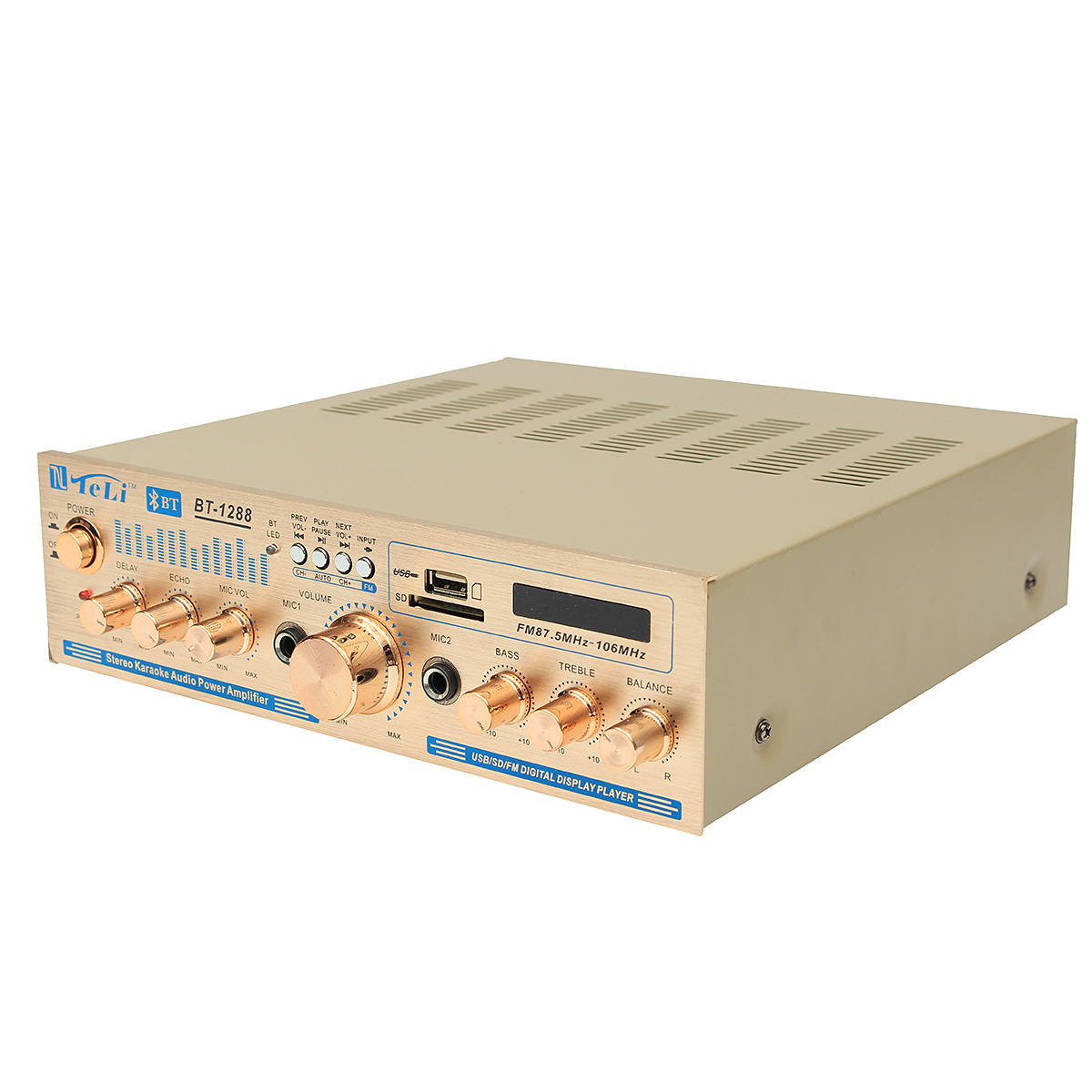 

Teli BT-1228 bluetooth 600W Karaoke Stereo 2CH Amplifier VU Meter Support FM USB SD with Remote