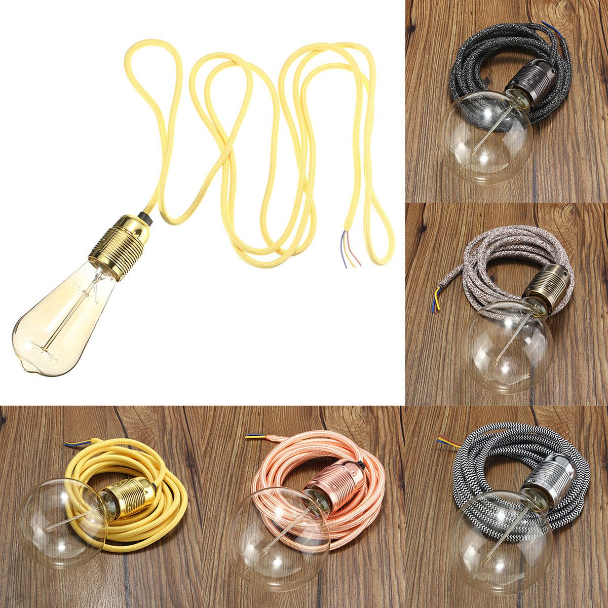 

E27 3M Wire Vintage Fabric Flex Cable Pendant Light Bulb Adapter Lamp Holder Socket