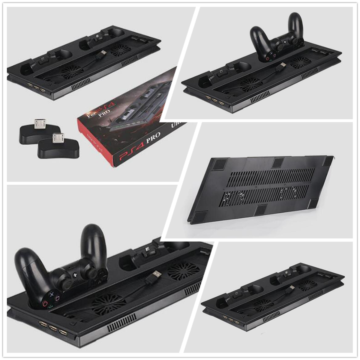 LED Charger Station Stand Charging Dock Cooling Fan for Sony Playstation 4 PS4 PRO Slim Game Console Gamepad 83
