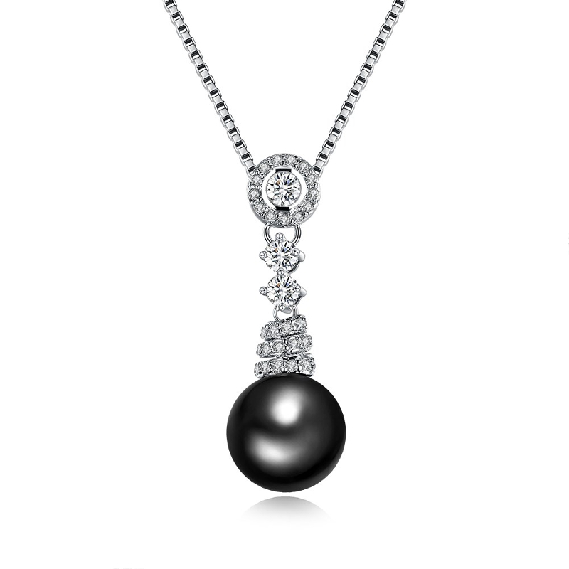 

INALIS Zircon Black Pearl Pendant Necklace Silver Plated