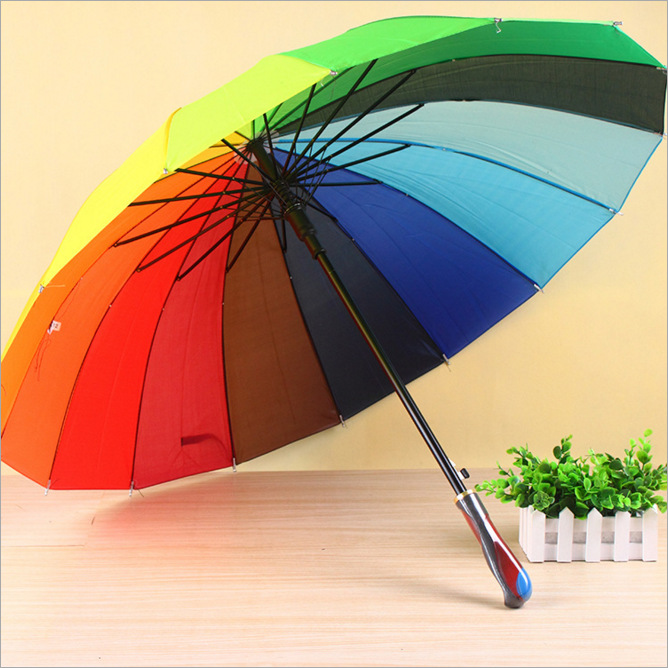 

Umbrella manufacturers spot rainbow umbrella tri-fold umbrella long handle automatic straight umbrella