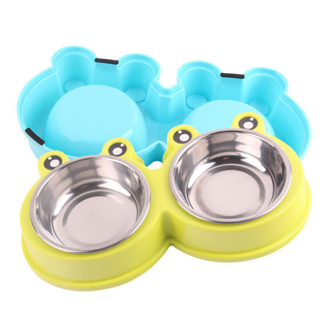 

Pet Bowl Plastic Cartoon Frog Double Bowl Pet Stainless Steel Bowl Pet Feeder Cat Bowl Dog Pot Pet Supplies