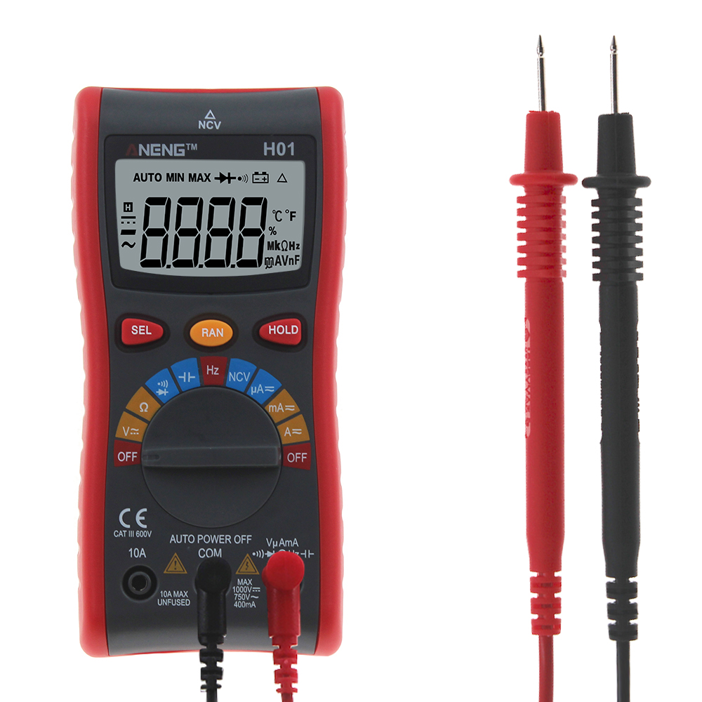 

ANENG H01 4000Counts Auto Range Digital Multimeter AC/DC Voltage, AC/DC Current, Resistance, Capacitance, Frequency, Duty Cycle, Diode and Continuity Tester