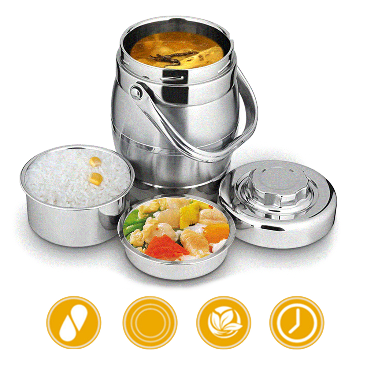 

1.6L/2L Thicken Stainless Steel Insulation Barrel Leak-Proof Bento Lunch Box