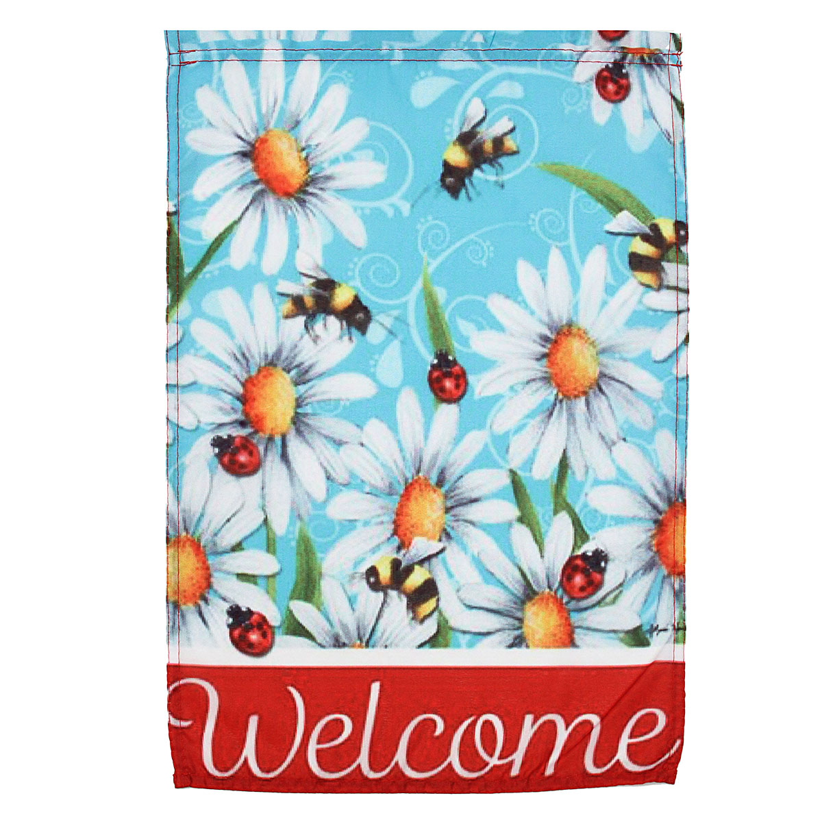 

12"x18'' Garden Welcome Flag Ladybug & Bee In Daisy Flowers House Banner Decorations