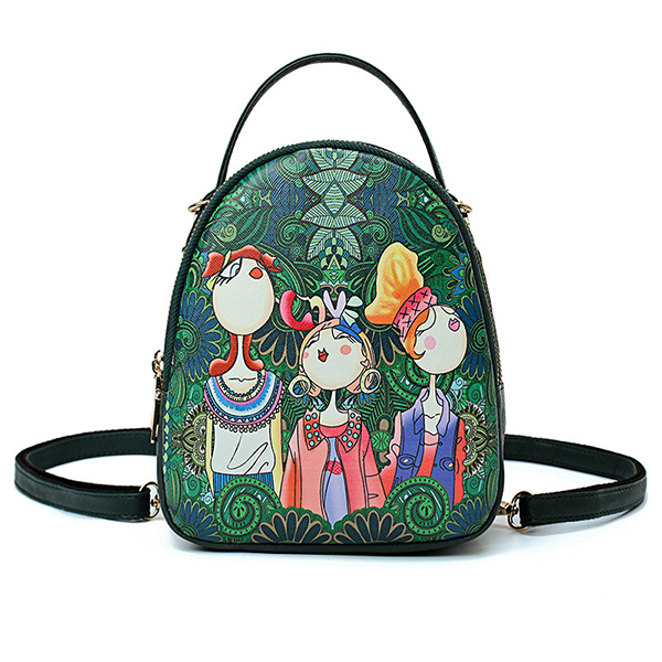 

Women Faux Leather Forest Printed Pattern Backpack