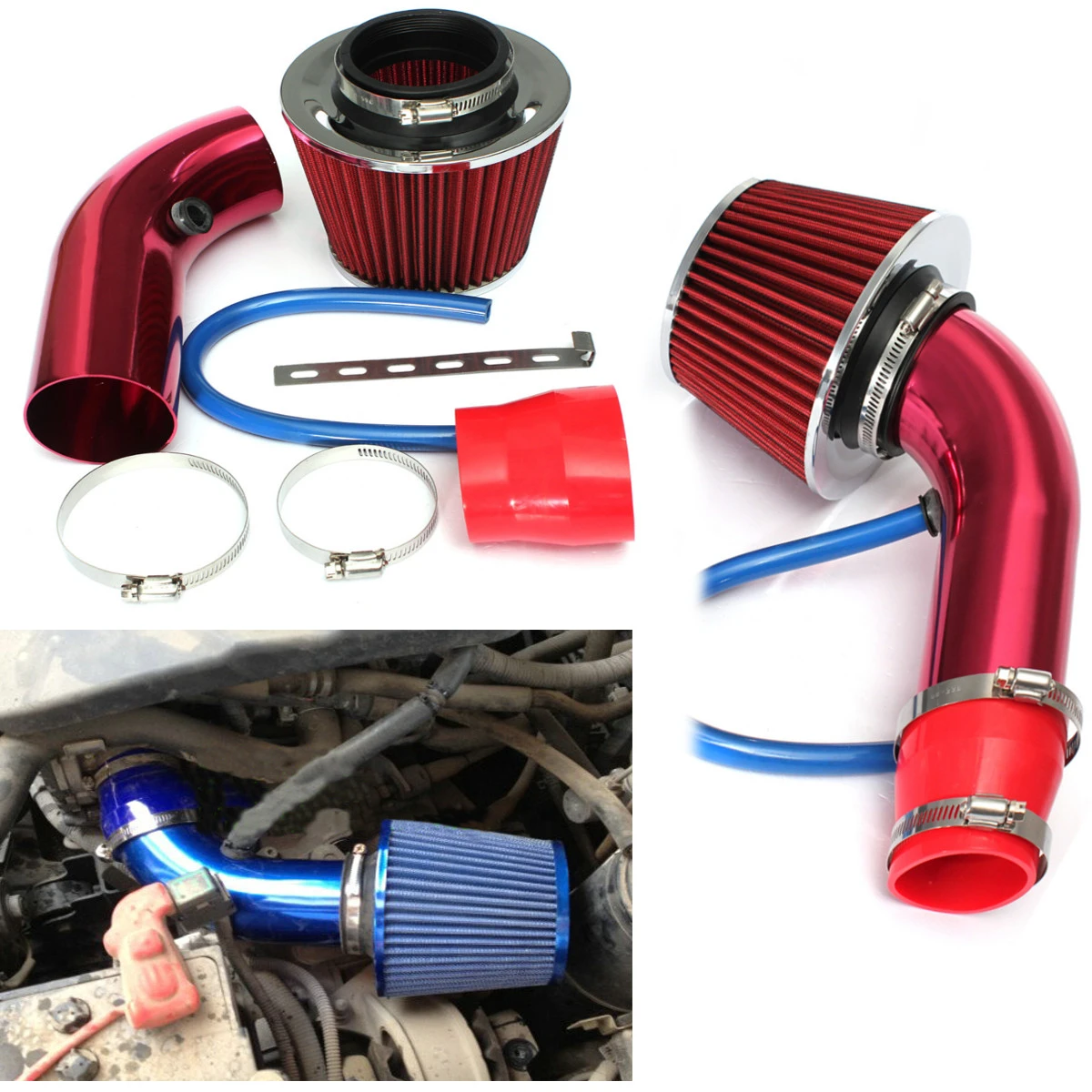 Universal Performance Cold Air Intake Filter Alumimum Induction Pipe HOSE System