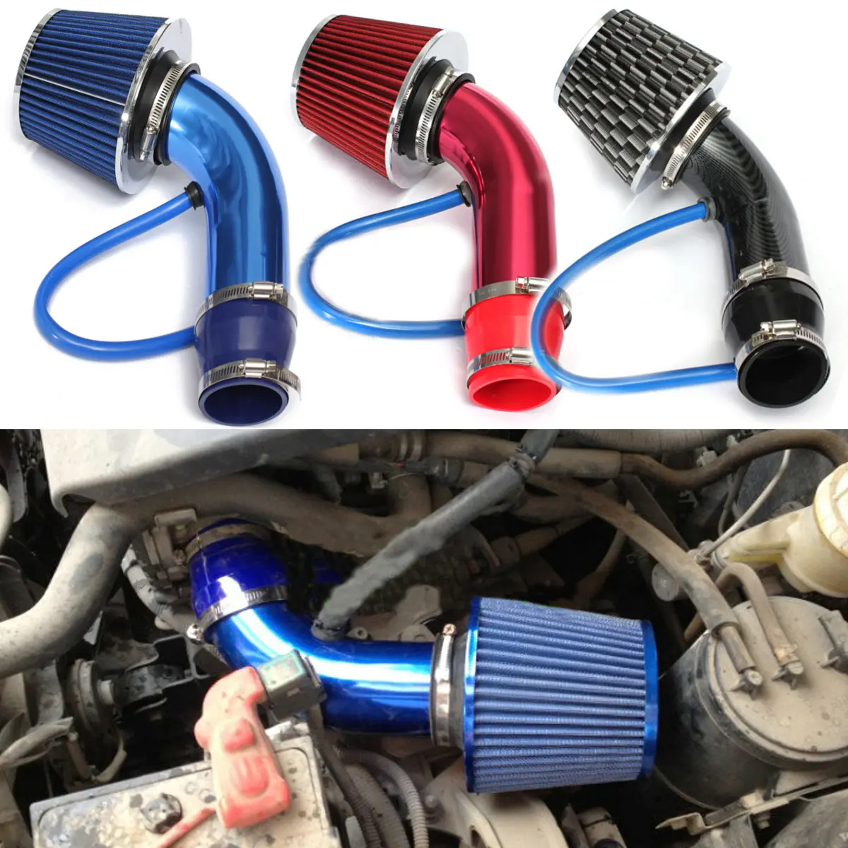 Universal Performance Cold Air Intake Filter Alumimum Induction Pipe HOSE System