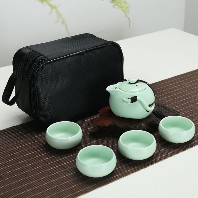 

Ceramic Kung Fu Tea Set Set Ding Kiln Kiln Yaguang Glaze Travel Portable One Pot Two Four Cup Gifts