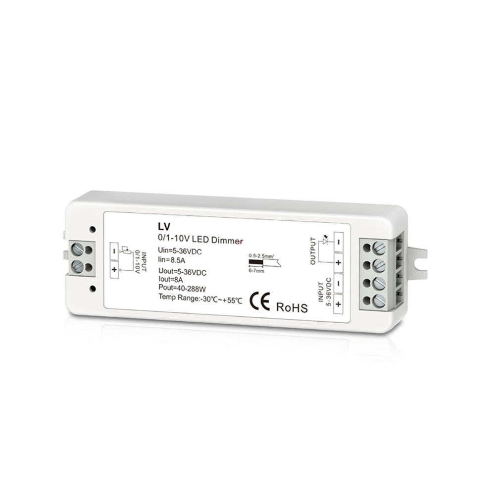 

DC5-36V To 1-10V 1 Channel PWM Constant Voltage Single Color LED Dimmer Controller