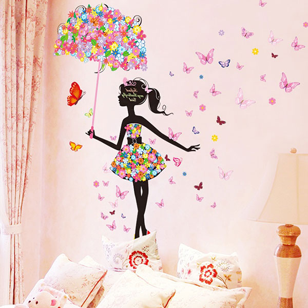 

Бабочка цветы девушки украшение помещения поделки стикер стены обоев искусства этикеты настенной росписи домой