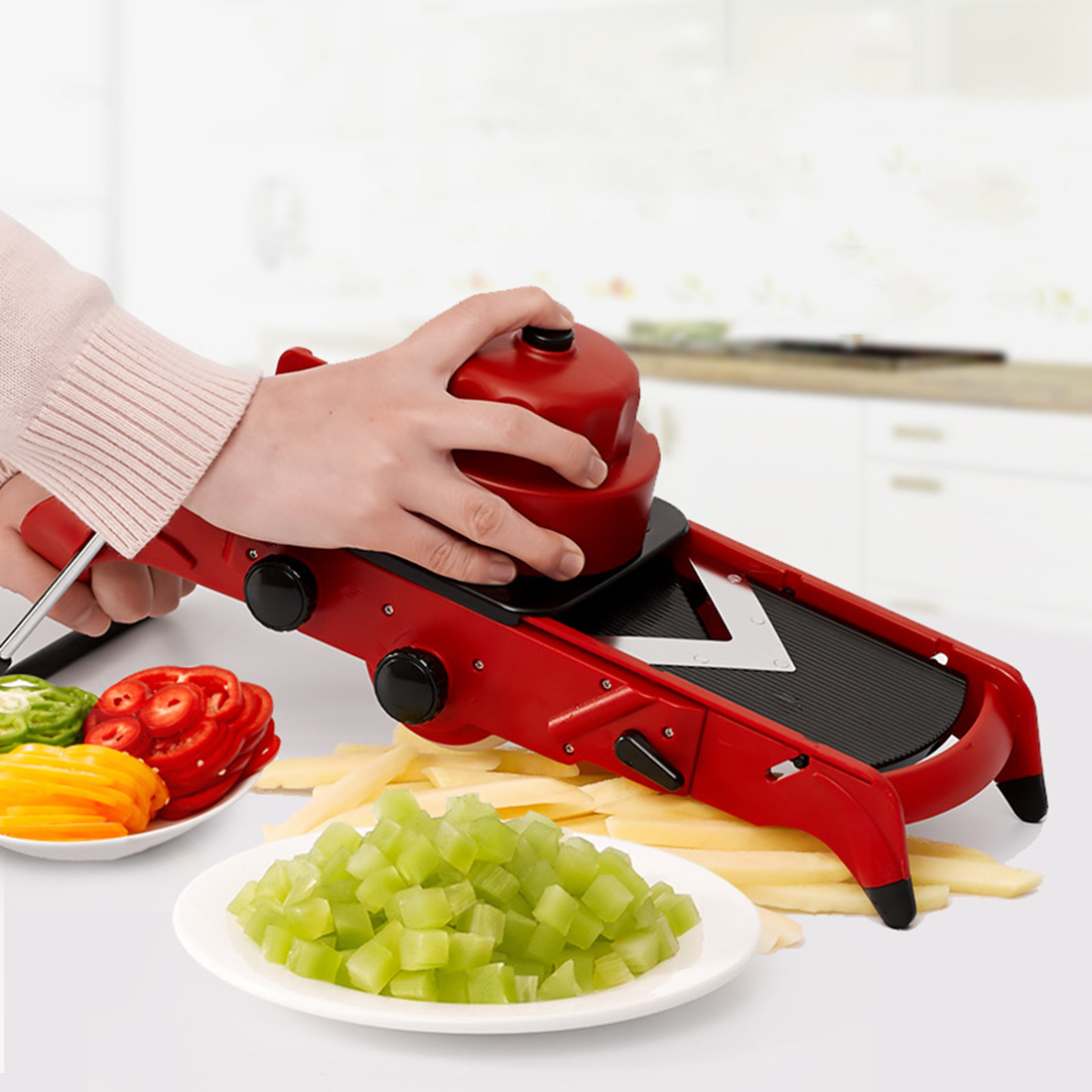 

Creative Red Slicer Vegetable Fruit Cutter With Stainless Steel Blade Manual Potato Peeler Carrot Grater Kitchen Tools Gadgets