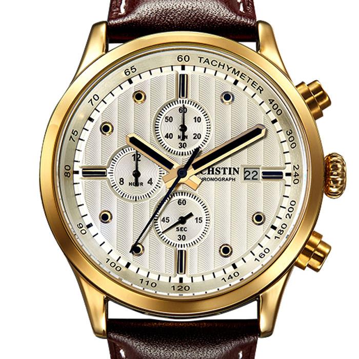 

OCHSTIN GQ042B Luxury Мужчины Кварцевые часы Мода Суб-Dail кожаные ремни Спортивные часы