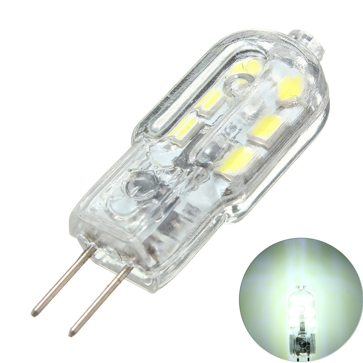 

6PCS G4 Base 2W 2835 Non-dimmable Cool White Transparent 12 LED Light Bulb for Indoor Home DC12V