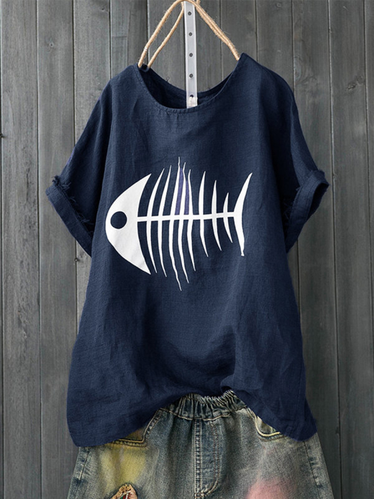 

Women Casual Print Fish Bone Short Sleeve Cute T-Shirts