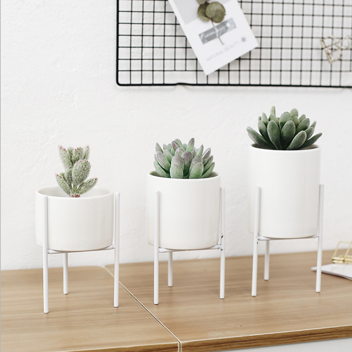 

White Ceramic Flower Pot Plant Succulent Nordic Rack Display Stand Holder Hydroponic Planter Decor