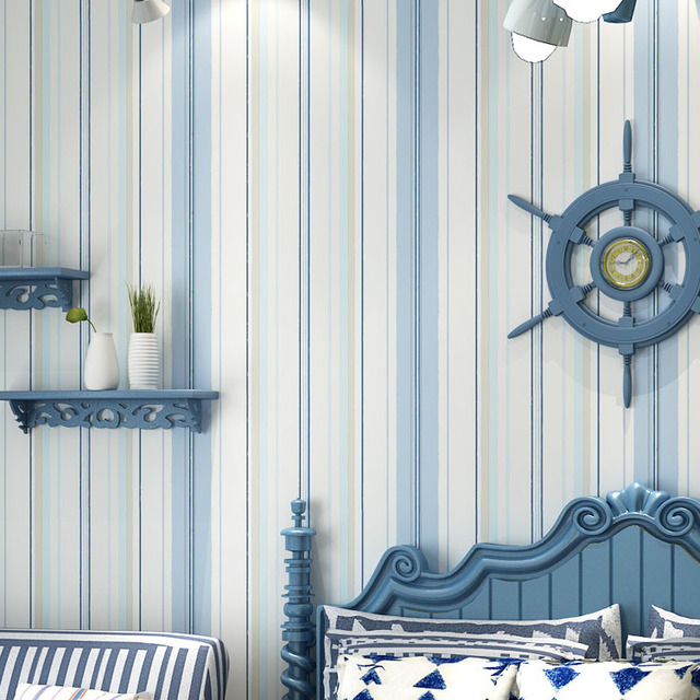 

Синяя средиземноморская полоса Самоклеющиеся обои Нетканые Гостиная Мальчик Комната Спальня Стены Самоклеющиеся обои